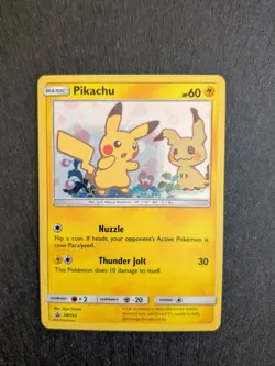 Pikachu & Mimikyu Holo SM162 2019 Sun & Moon Black Star Promo Pokemon Card NM - Image 1