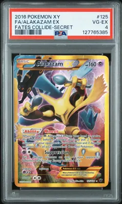 2016 POKEMON XY FATES COLLIDE SECRET #125 FULL ART/ALAKAZAM EX PSA 4 - Image 1