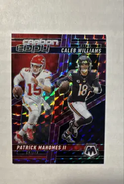 2025 Panini Mosaic Carbon Copy Mahomes/Caleb Williams #CCO-10 Purple Mosaic/49 - Image 1