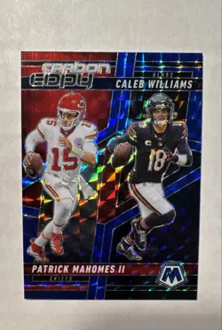2025 Panini Mosaic Carbon Copy Mahomes II/Caleb Williams #CCO-10 Blue Mosaic/99 - Image 1