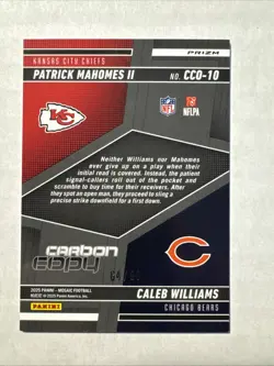 2025 Panini Mosaic Carbon Copy Mahomes II/Caleb Williams #CCO-10 Blue Mosaic/99 - Image 2
