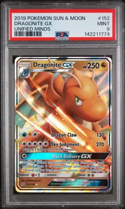 2019 POKEMON SUN & MOON UNIFIED MINDS #152 DRAGONITE GX PSA 9 - Image 1