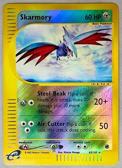 Pokemon Skarmory #63/165 Reverse Holo Rare - 2002 Expedition Base Set - NM+ Cond - Image 1
