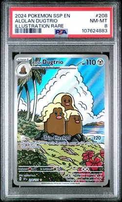 2024 POKEMON SSP EN-SURGING SPARKS ILLUSTRATION RARE #208 ALOLAN DUGTRIO PSA 8 - Image 1