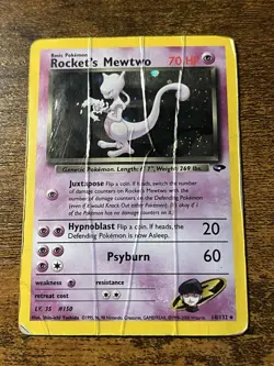 Pokemon Team Rocket’s Mewtwo 14/132 Gym Challenge Holo Heavily Played - Image 1