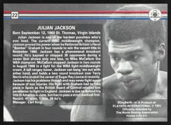 1991 Ringlords Julian Jackson Boxing Card #22 - Image 2