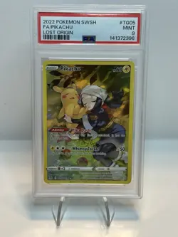 2022 POKEMON SWORD & SHIELD LOST ORIGIN #TG05 FULL ART/PIKACHU PSA 9 - Image 1