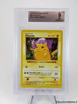 1999 POKEMON SHADOWLESS PIKACHU C Red Cheeks ERROR BGS 9 Rare 58/102 BGS - Image 1