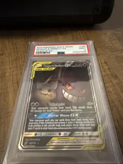 2019 POKEMON SUN & MOON TEAM UP #165 FULL ART/GENGAR & MIMIKYU GX PSA 9 - Image 2