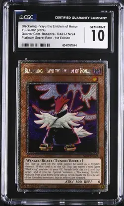 Blackwing - Vayu The Emblem Of Honor *CGC 10* RA03-EN224 *POP 1*Plat Secret Rare - Image 1
