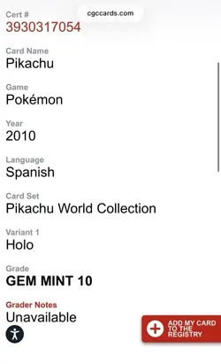Pikachu 2010 World Collection Spanish Holo CGC 9.5 Gem Mint 10 Pokemon Card - Image 3