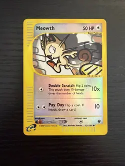 2002 Pokemon TCG Expedition Meowth Base Set Reverse Holo 121/165 LP - Image 1