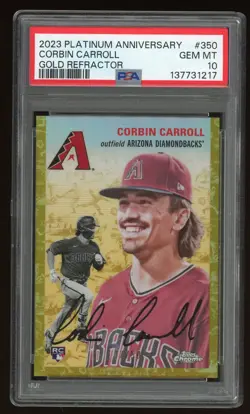 2023 Topps Chrome Platinum Anniversary Corbin Carroll Gold Ref /50 PSA 10 RC - Image 1