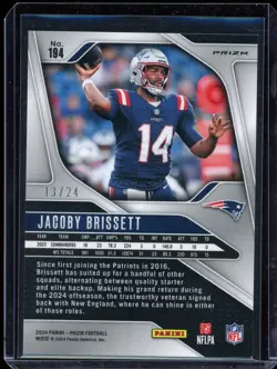 2024 Panini Prizm Jacoby Brissett #194 Gold Sparkle #/24 Cardinals Patriots - Image 2