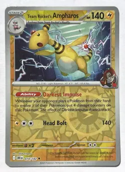 Team Rocket's Ampharos 074/182 Destined Rivals Pokemon Reverse Holo NM/M - Image 1