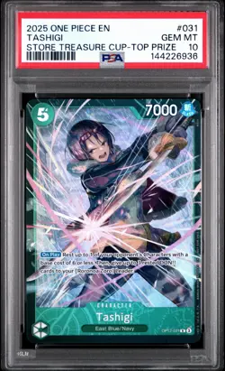 2025 ONE PIECE PROMOS #031 TASHIGI STORE TREASURE CUP-TOP PRIZE PSA 10 - Image 1