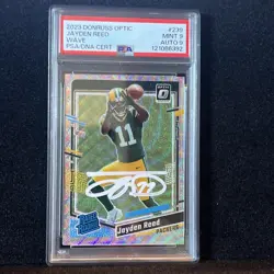 2023 Donruss Optic Jayden Reed Wave /300 Packers PSA 9 Auto PSA 9 Rated Rookie - Image 1
