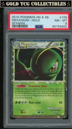 PSA 8 ⭐ Pokemon Meganium 109 Heartgold Soulsilver HGSS Spanish Graded Card - Image 1