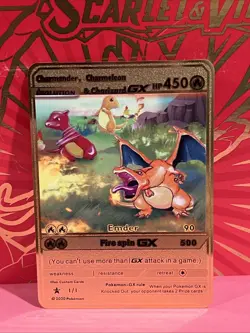 Pokemon Inspired Metal Card Charmander Charmeleon & Charizard GX Gift / Display - Image 1