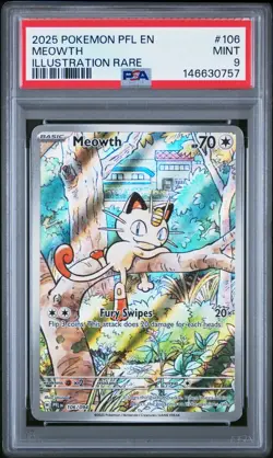 2025 Pokemon Meowth Illustration Rare 106/094 Phantasmal Flames PSA 9 - Image 1