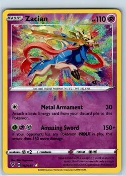 Pokemon Card - Zacian 082/185 Swsh04: Vivid Voltage Amazing Rare Holo - NM - Image 1