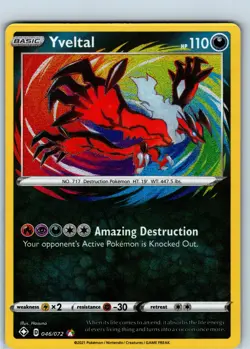 Pokemon Card - Yveltal 046/072 - Amazing Rare Shining Fates - NM - Image 1