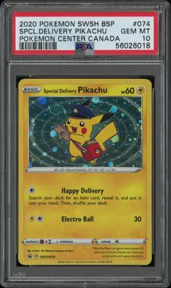 🌀DOUBLE SWIRL🌀Pokemon Special Delivery Pikachu Black Star Promo SWSH074 PSA 10 - Image 1