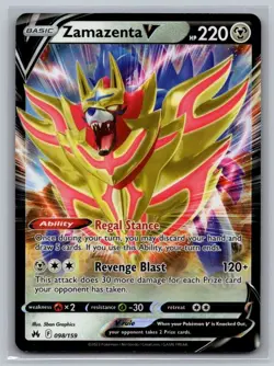 Zamazenta V 098/159 Holo V Rare Crown Zenith Pokemon Near Mint - Image 1