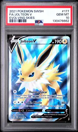 2021 POKEMON SWORD & SHIELD EVOLVING SKIES #177 FULL ART/JOLTEON V PSA 10 - Image 1