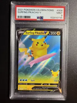 🔥 Pokemon PSA 9 Mint Celebrations Surfing Pikachu V 008 - Image 1