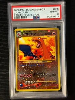 PSA 8 2000 Japanese Pokemon Neo 2 - Charizard #006 Promo - Reverse Holo Newcert - Image 1