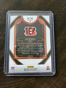 2024 Panini Select - Club Level Joe Burrow #230 Black & Orange Shock Prizm - Image 2