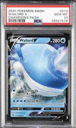 2020 POKEMON SWORD & SHIELD CHAMPION'S PATH #013 WAILORD V PSA 10 - Image 1