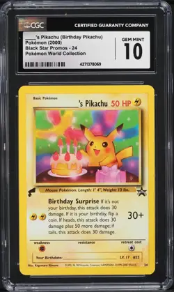 2000 POKEMON WORLD COLLECTION BIRTHDAY PIKACHU #24 CGC 10 GEM MINT #4271378069 - Image 1
