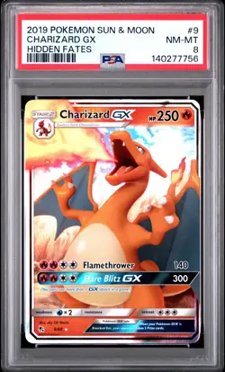 2019 POKEMON SUN & MOON HIDDEN FATES #9 CHARIZARD GX PSA 8 - Image 1