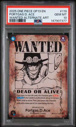 2025 One Piece - Portgas D Ace OP13-119 Wanted Poster Alternate Art EN - PSA 10 - Image 1