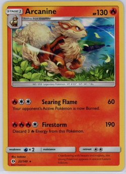 Pokemon TCG Arcanine Sun & Moon Base 22/149 Holo Rare - Image 1