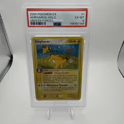 2005 POKEMON EX UNSEEN FORCES #1 AMPHAROS-REVERSE FOIL PSA 6 - Image 1