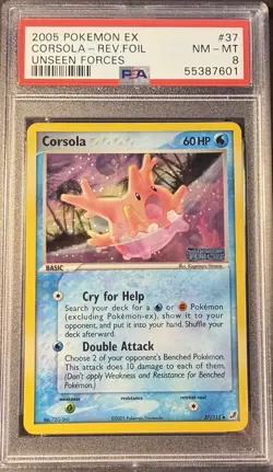 2005 Pokemon EX Unseen Forces 37 Corsola Reverse PSA 8 NM-MT - Image 1