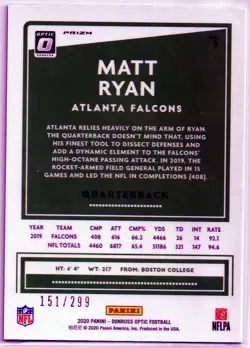 2020 Panini Donruss Optic Matt Ryan #8 Aqua 151/299 Atlanta Falcons - Image 2