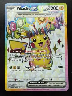 Pokemon Pikachu ex Ultra Rare Full Art Holo 219/191 Sv08 Surging Sparks (NM) - Image 1