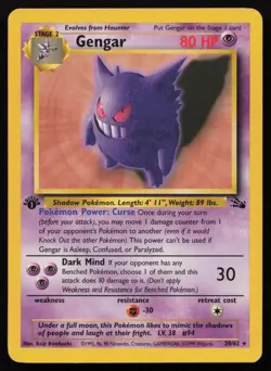 Gengar 20/62 1st Edition Rare Fossil Pokemon LP - Image 1