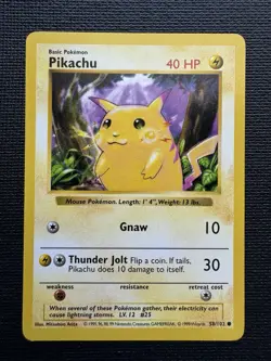 Pikachu 58/102 Shadowless Yellow Cheeks Base Set Pokemon Card 1999 WOTC NM - Image 1