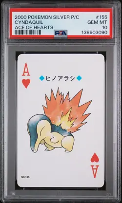 2000 POKEMON SILVER VERSION PLAYING CARDS ACE OF HEARTS #155 CYNDAQUIL PSA 10 - Image 1