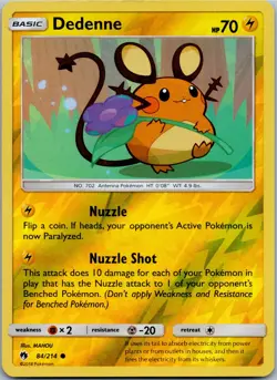 Pokemon Lost Thunder Dedenne 84/214 Reverse Holo LP - Image 1