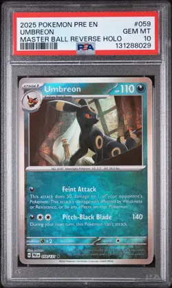 2025 POKEMON PRE EN-PRISMATIC EVOLUTIONS MASTER BALL REVERSE HOLO UMBREON PSA 10 - Image 1