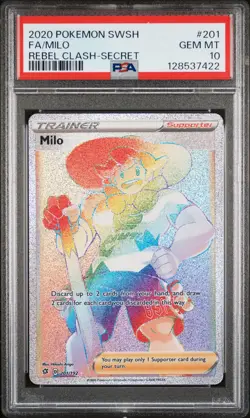 2020 POKEMON SWORD & SHIELD REBEL CLASH SECRET #201 FULL ART/MILO PSA 10 - Image 1