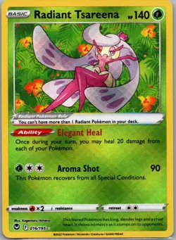 Radiant Tsareena 016/195 Radiant Rare Silver Tempest Pokemon Holo Near Mint - Image 1