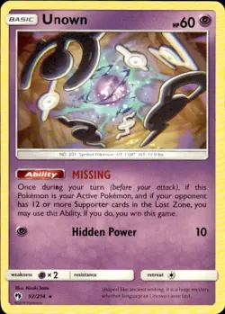 Pokemon Unown (92) SM - Lost Thunder 92/214 Light Play LP+ or Better - Image 1