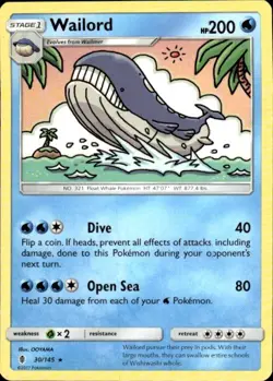 Pokemon Wailord SM - Guardians Rising 30/145 Light Play LP+ or Better - Image 1